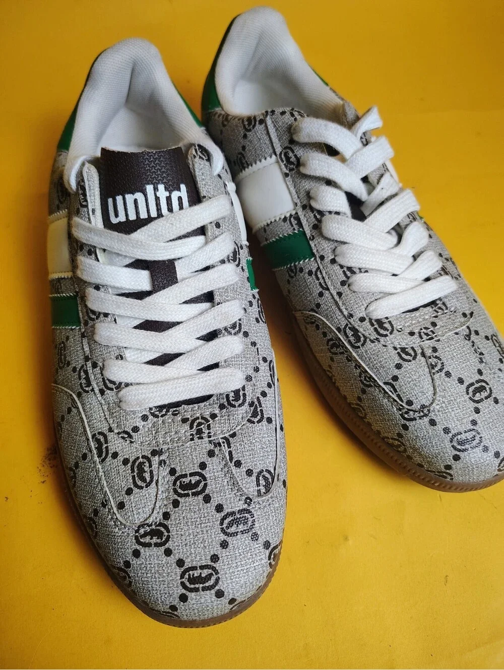 Ecko Unltd Monogram Low Top Sneakers Green White Grey Rhino Men's Size 8.5 Used